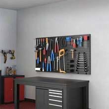 4 paneles de metal perforados para pared, garaje, herramientas de utilidad, almacenamiento, banco de trabajo, taller, tableros organizadores de herramientas modulares (paquete de 4, negro) con 24 ganchos. - Negro - Ver 4