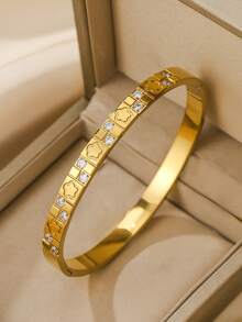 3pcs/Set Stainless Steel Women Jewelry Clover Design Classic Versatile Bracelet, Suitable For Daily Wear, Parties, Gatherings, Gifts, Valentine's Day, Music Festivals, Beach Vacations - Gold - View 5