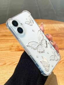 Silver Butterfly Luxury Shockproof Transparent Protective Case Compatible With IPhone 17/17Pro/17ProMax/16/16ProMax/16Plus/16Pro/15/15ProMax/15Plus/15Pro, Women/Girls Phone Case, Cute Phone Case - Clear - View 5