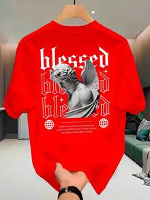 Camiseta Streetwear Unissex 100% Algodão Estampada Angel (Abençoado) Estilo Casual Premium Primavera Verão FASHION - Vermelho - Visão 1