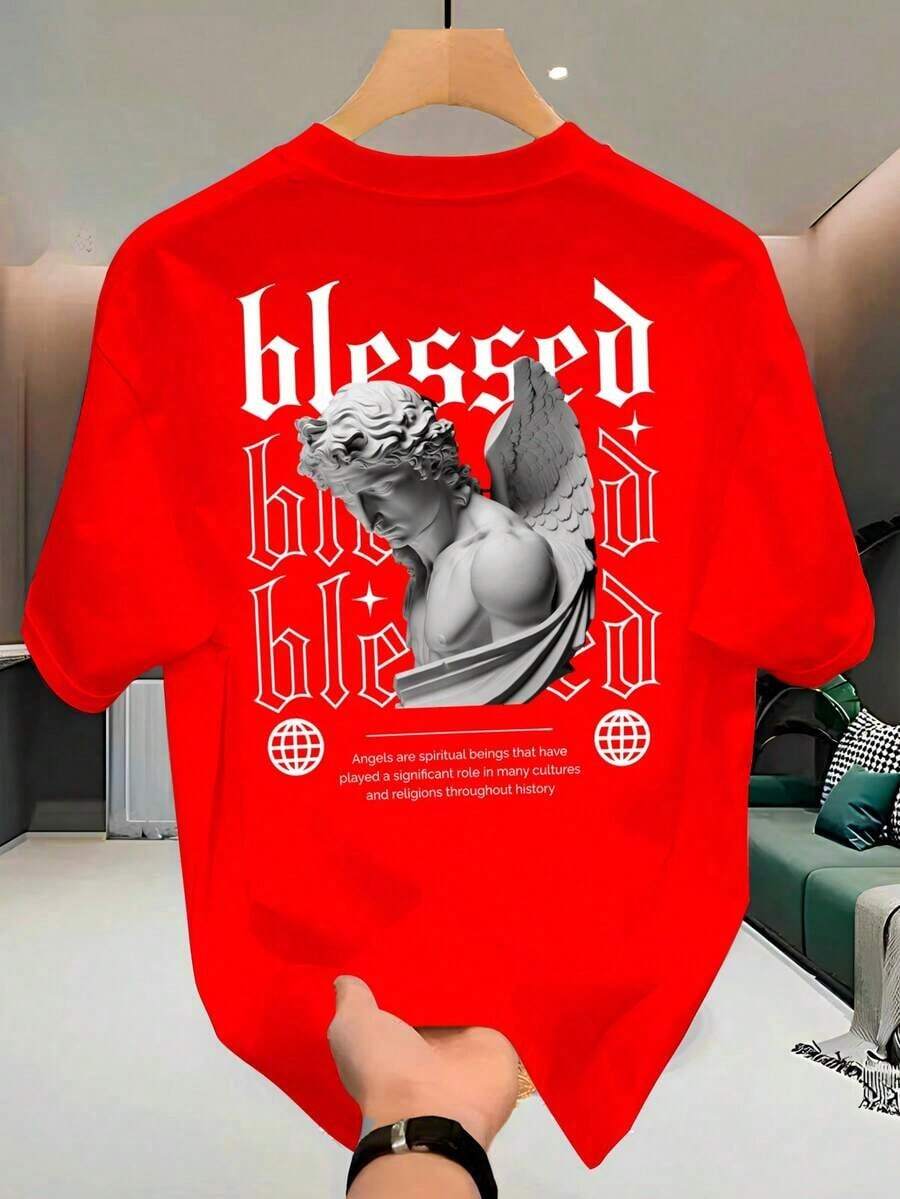 Camiseta Streetwear Unissex 100% Algodão Estampada Angel (Abençoado) Estilo Casual Premium Primavera Verão FASHION - Vermelho - Visão 1