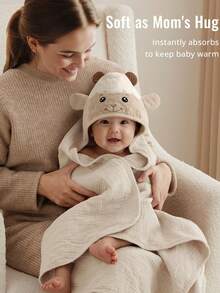 Toalla con capucha de muselina para bebé, toalla de baño suave y absorbente para recién nacidos, infantes, niños pequeños, unisex, 32"X32" - Cordero blanco - Ver 5