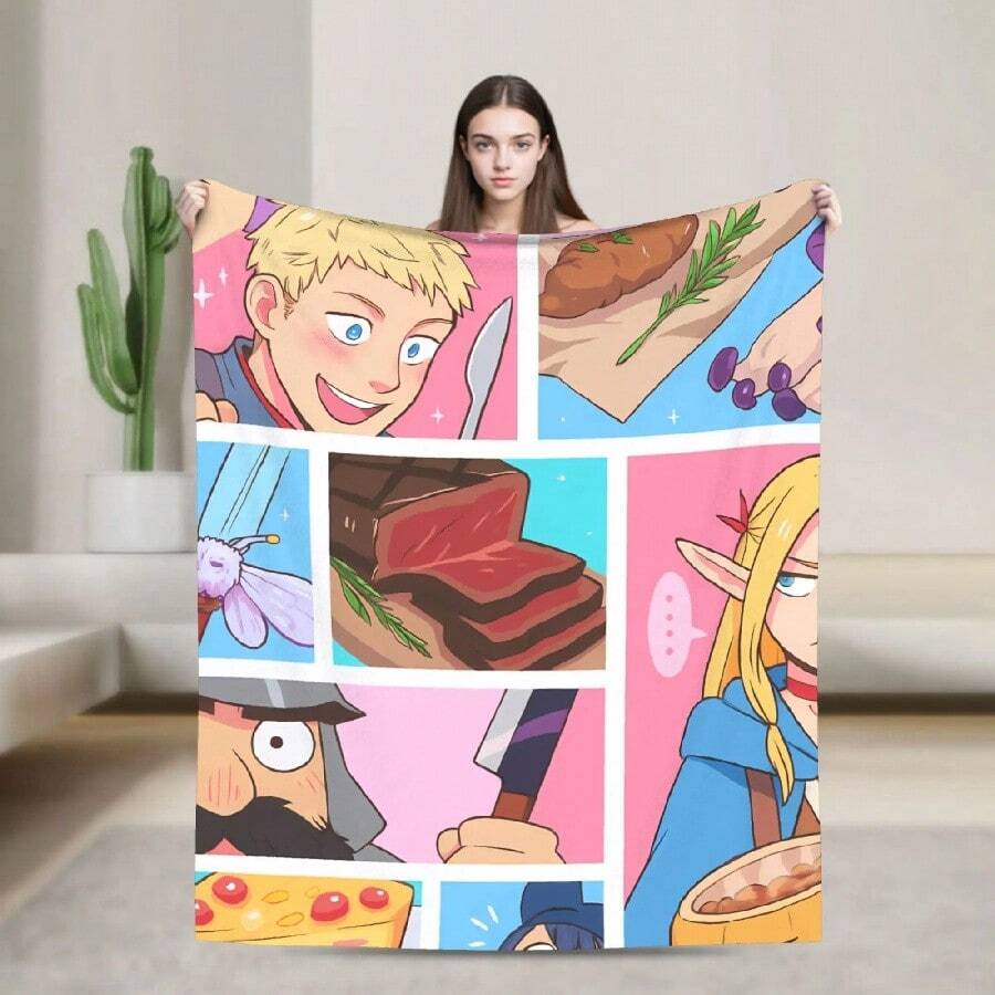 Dungeon Meshi Anime Marcille Laios Flannel Blanket Winter Soft Throw Blanket S  Home Decor Funny Bedspread Sofa Bed Cover(9).Jpg - 白色 - 查看 1
