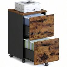 Office Cabinet, Mueble Archivador de 2 Cajones, Archivador Móvil, Soporte Impresora, para Documentos de Tamaño A4, Carta, Carpetas, Marrón Rústico y Negro OFC040B01 - Café rústico + Negro - Ver 3