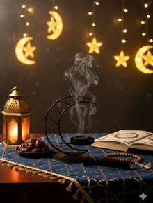 1Pc/Set Star And Moon Hollow Metal Candle Holder. The Candle Holder Is Made Of Metal Wire And A Metal Base. Its Style Is Minimalist And Modern, Featuring A Crescent-Shaped Hollow Frame And A Round Base, With Intricate Interwoven Hollow Details And A Small Candle Tray. It Is Suitable For Modern Minimalist Home Spaces - Multicolor - View 7