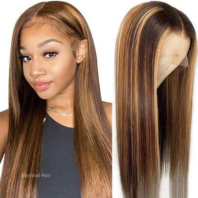 13x4 Lace Frontal Wig Blended Hair 200% Density Straight Lace Front Wigs 13x4 HD Transparent Lace Hand Weaves Glueless Wig Brazilian Hair Frontal Wig Pre Plucked With Baby Hair Brazilian Virgin Wigs For Women