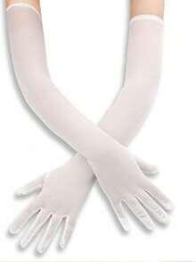 1双性感优雅女士超薄黑色长筒袜，夏季骑行防晒手套，弹力蕾丝网眼手套 - 白色 - 查看 2