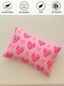 1/2 件装粉色豹纹爱心图案数码印花涤纶枕套，卡通可爱抱枕套，四季皆宜，柔软透气，可机洗，女士装饰抱枕套，不含枕芯 - 粉色 - 查看 2