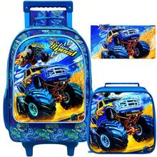 3pcs/Set Car Shaped Rolling Backpack, Boys' Children Wheeled Backpack, UV Printed Trolley Backpack Set With Lunch Box