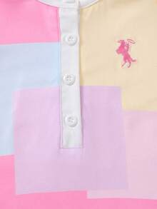 2件套女婴可爱时尚休闲短袖Polo领条纹拼接连衣裙+短袖花卉刺绣拼接连衣裙，春夏款 - 彩色 - 查看 8