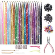 Kit de paillettes pour cheveux, extensions de cheveux pailletées résistantes à la chaleur de 22 couleurs pour les adolescentes. Accessoires de cheveux pailletés pour Noël, Nouvel An, Halloween, fête déguisée (122 cm) - Multicolore - Voir 10