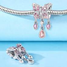 Cute Panda Animal 925 Sterling Silver Charms For Bracelets And Necklace Dangle Pendants Butterfly Elephant Dog Bead Jewelry Present For Women Family Friends - 粉紅色寶石蝴蝶 - 查看 4