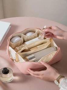 1Pc Large Capacity Pu Waterproof Cosmetic Bag Women's Makeup Tools Organizer For Makeup Bag Makeup Pouch Skincare Bag Toiletry Bag Packing Cubes, Travel Essentials Cruise Essentials Dorm Essentials, Wedding Bridesmaid Gifts, Mom Gifts, Birthday Gifts, Gifts For Friends And Teachers, Home Decor, Bathroom Living Room Bed Makeup Bag Gifts Storage Zipper Accessories,Gifts For Women,Christmas Gifts,Gift Ideas For Women,Pouch,Makeup Pouch,Travel Essential - Pink - View 3