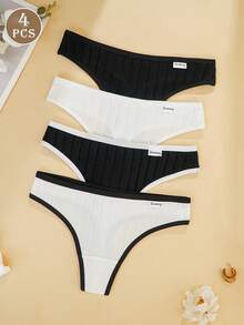 4 Pcs Cotton Low Rise Women's Thongs, Skin-Friendly And Comfortable Panties, Cute Style - Multicolor - View 4