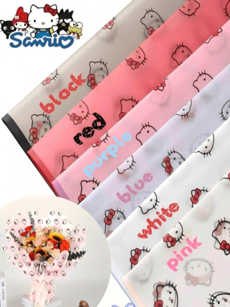 SANRIO 1张/10张/20张 Holly Kitty 魔边哑光纸，小猫花卉包装纸，猫头花卉防水包装材料，适用于情人节、生日、返校季、母亲节、派对、礼物、聚会、花束包装、礼品包装、家居装饰、派对装饰、婚礼、玫瑰、鲜花、墙面装饰、花束、房间装饰、春季装饰