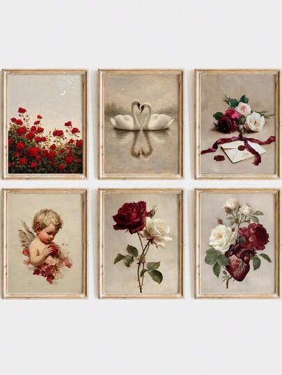 1pc, Canvas Wall Art, Framed Wall Decor, Vintage Valentine's Day Theme Painting, Romantic Wall Art Gallery Set, Cupid Painting, Farmhouse Style Painting, Vintage Swan Oil Painting, Couple Candle Roses, Romantic Apartment Decor, Valentine's Day Poster, Vintage Valentine's Day Decorations, College Style Decor, Room Decor, Dorm Decor, Bedroom Decor, Living Room Decor, Bathroom Decor, Gifts, Wedding Decor