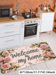 1件畅销奢华仿羊绒粉色玫瑰印花门垫，长方形可机洗浴室垫，柔软亲肤TPR防滑底厨房垫，可水洗迎宾门垫，适用于客厅地毯、卧室装饰地毯，适合家居、客厅、卧室、厨房、洗衣房、花园、走廊和户外装饰，多种尺寸可选，情人节礼物 - 彩色 - 查看 16