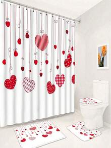 1/4 Piezas Conjunto de Cortina de Ducha Romántica para el Día de San Valentín, Impermeable de Poliéster con Patrón de Corazón, Lavable a Máquina, Incluye 12 Ganchos, Decoración de Baño con Tema de Amor Tejido, Regalo Ideal para el Día de San Valentín - Multicolor - Ver 23