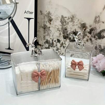 亚克力透明清洁棉签收纳盒，清洁棉签收纳容器，牙签架分配器，清洁垫和清洁棉签盒，带盖塑料药瓶浴室收纳整理盒，梳妆台化妆品收纳盒