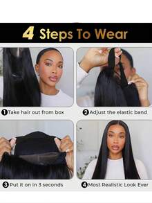 无胶假发，真人发，预先拔毛，预先剪裁，升级版耳到耳6x5蕾丝前假发，真人发，无胶佩戴，抽绳直发前假发，带胶带，220%密度，18英寸 - Natural Black - 查看 11