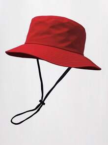 1pc Unisex Solid Color Bucket Hat With Drawstring, Outdoor Travel Hiking Casual Lightweight Fashionable Sports Sun Hat, Suitable For All Ages, Summer Sun Protection - MianDi - View 6