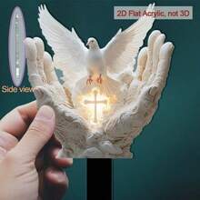 2D亚克力平面纪念牌匾，户外花园木柱，带十字架设计 - 彩色 - 查看 2