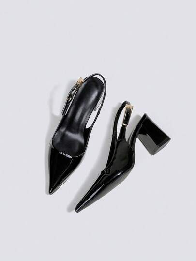 7cm Black Chunky Heel Party High Heels, Formal Dress Pumps