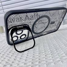 Dark, Wave-Patterned, Japanese-Style Minimalist Geometric Phone Case, TPU Shockproof Metal Camera Holder, Magnetic Design, Compatible With IPhone 17, 16, 15, 14, 13, 12 Pro, Pro Max Plus, And Air. Supports Wired And Wireless Charging. Perfect Gift For Friends, Loved Ones, Or Yourself. - Black - View 6