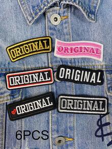 一套3/6/9个黑色、金色、银色、粉色原创英文字母刺绣布贴，可爱时尚涤纶徽章贴花，DIY服装熨烫布贴，缝纫配件布贴，适用于背包、牛仔裤、夹克、T恤、帽子、连衣裙等。