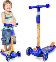 Scooters para Niños, Scooter Patin del Diablo Ajustable Divertido Niños, Patinete de 3 Ruedas con Luz LED y Altura Ajustable, Patín del Diablo Niños, Divertido Regalo de Navidad y Cumpleaños - Azul - Ver 3