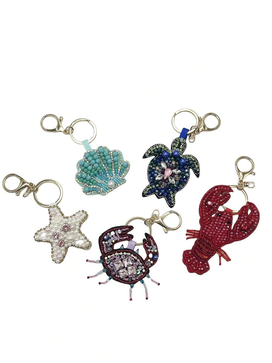 Starfish, Ocean, Sea Turtle, Lobster, Shell Bag Charm, Summer Ocean Style Fashion Cute Versatile Fully Rhinestone Bag Pendant - Multicolor - View 1