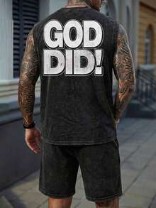 复古深色男士水洗做旧背心 - 黑色 - 查看 2