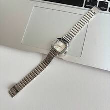 Classic Gold Square Quartz Watch, Minimalist Small Watch For Women, Adjustable Stainless Steel Bracelet - 銀色 - 查看 3