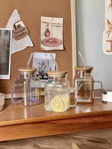 2pcs Square Milk Tea Cup With Lid And Straw, Single Layer Household Juice Beverage Water Cup - Multicolor - View 3