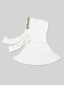 1pc Women's Solid Color Wavy Rhinestone Balaclava Hat, Made Of Modal Fabric, Hot-Fix Rhinestones, Soft & Comfortable Beanie Headscarf, Adjustable Drawstring Headwrap, Fashionable & Versatile Scarf Lining Hat, Suitable For Daily Wear