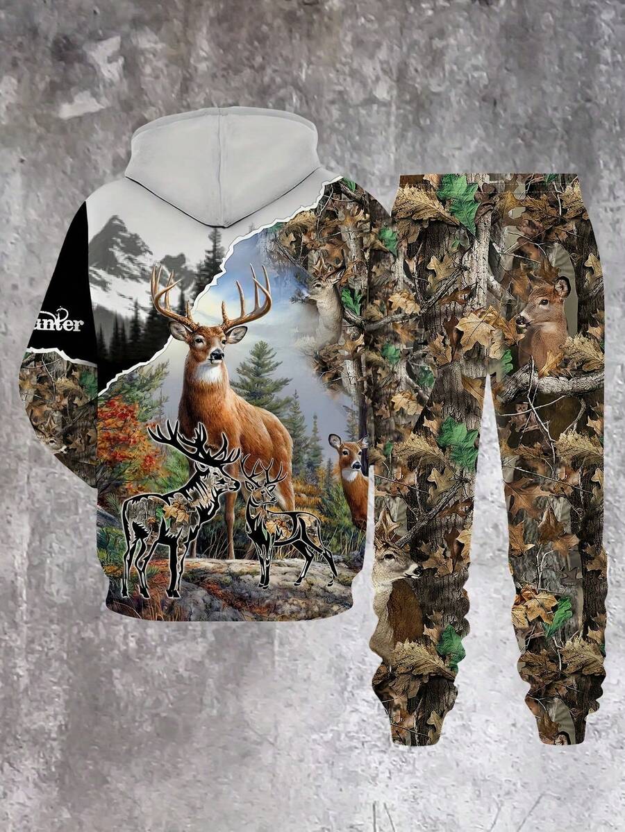 Spring And Autumn Casual Hooded Sweatshirt And Sweatpants Two-Piece Set High-End Forest Style Animal Print - phong cách - Xem 1