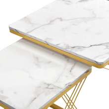 Stylish 2-Piece Coffee Table Set, Square Tables In 60*60*45cm & 45*45*40cm, High-Gloss Marble Look, Height-Adjustable Feet, Load Capacity Up To 30kg, High-Gloss Combination Coffee Table - Gold - View 6