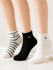 1/5 Pairs Women Cute Breathable Striped Bow Polka Dot Pattern Ankle Socks, Moisture-Wicking, Suitable For Casual Daily Wear, Spring/Summer - Multicolor - View 2