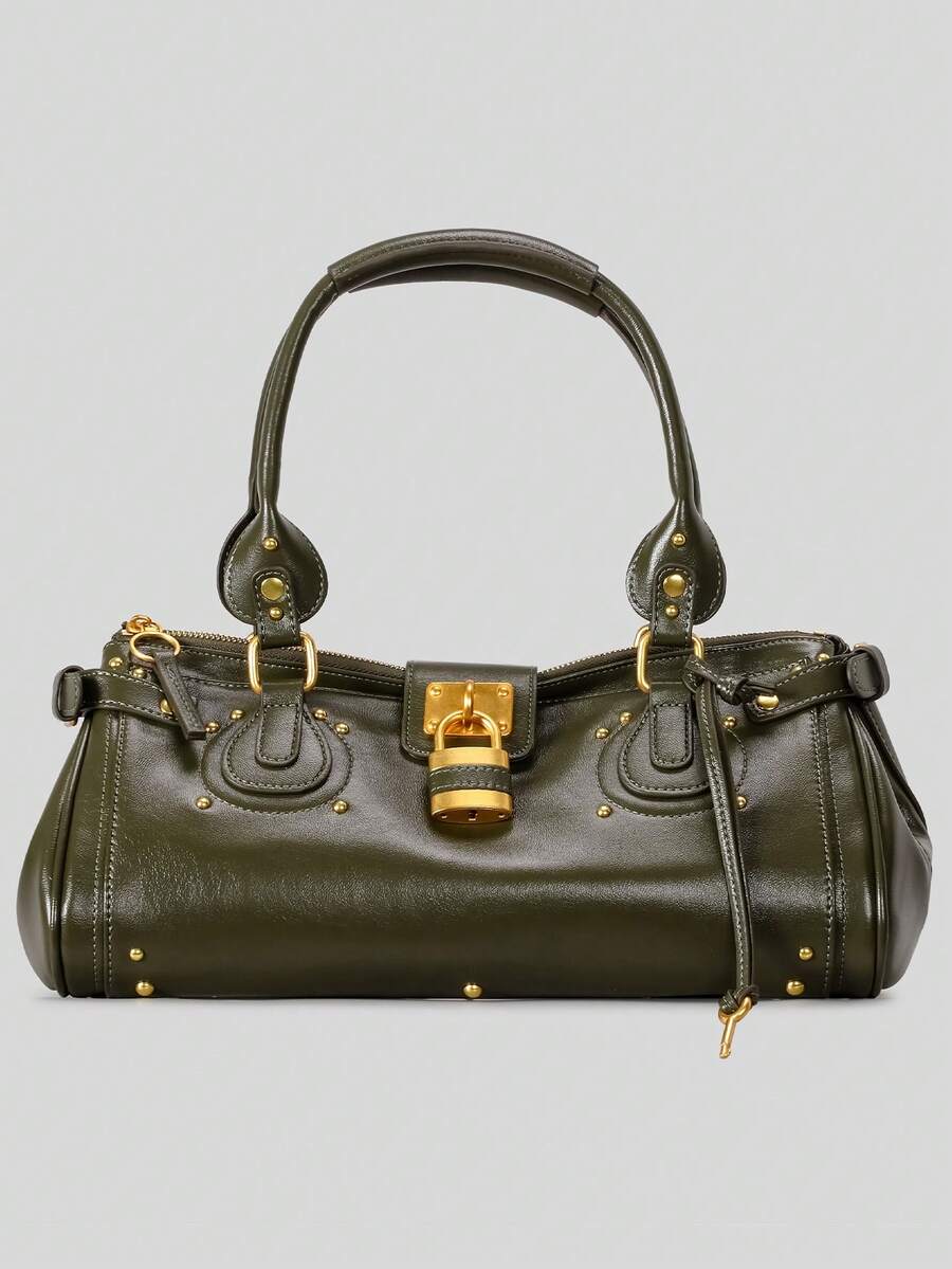 秋冬新款复古百搭铆钉枕形包千禧手提包通勤女式单肩包 - 紅色 - 查看 1