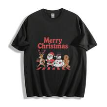 Deadpool Q-Version Embroidered Tee, Unisex Casual Crew Neck - 黑色 - 查看 1