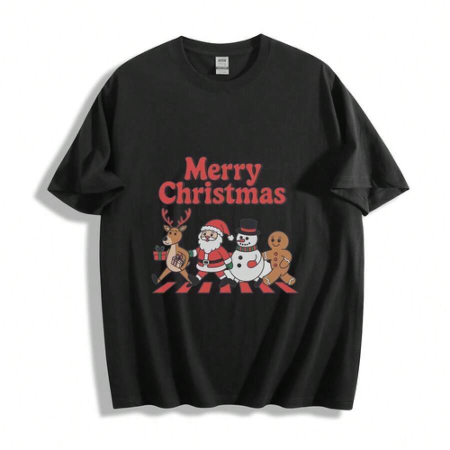 Deadpool Q-Version Embroidered Tee, Unisex Casual Crew Neck - 黑色 - 查看 1