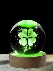 7-Color Clover Crystal Ball Lamp, USB Powered With Wooden Base, Valentine's Day Gift, Home Bedroom Decor, Suitable For Office, Hotel, Birthday Party And Holiday Gifts - Multicolor - View 5