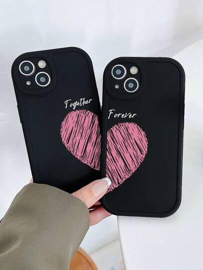 2pcs Valentine's Day Heart Pattern Black Big Eye Couple Phone Case Compatible With IPhone 17, AIR, 17PRO, 17PROMAX, 16promax, 14/13, 12, 11 Pro Max, XS Max, X, XR, 8, 7, 6S, Plus, Mini, And Galaxy A13 5G S21 FE5G A15 A21S A34 A12 S21 S25 Etc. Shockproof Phone Case, Suitable As Birthday Gift, For Girlfriend, Boyfriend Or Self-Use