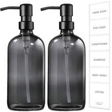 GMISUN Black Soap Dispenser, 2 Pack Hand Soap Dispensers For Bathroom, 17 Fl Oz Dish Soap Dispenser For Kitchen With Stainless Steel Pump, Modern Liquid Soap Bottle Set - 透明黑瓶+黑色泵 - 查看 1