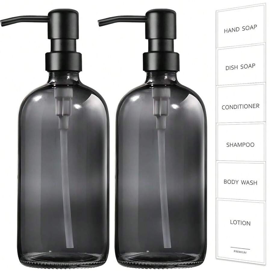 GMISUN Black Soap Dispenser, 2 Pack Hand Soap Dispensers For Bathroom, 17 Fl Oz Dish Soap Dispenser For Kitchen With Stainless Steel Pump, Modern Liquid Soap Bottle Set - 透明黑瓶+黑色泵 - 查看 1