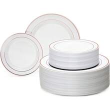 50/25/20/10/1pc Set White Base Rose Gold Rim Plates, Including 10.25" Large Plates And 7.5" Small Plates, Ideal For Family Gatherings, Birthday Parties, Outdoor Events, Holiday Parties, Weddings, Suitable For Multiple Occasions - White Background - View 10