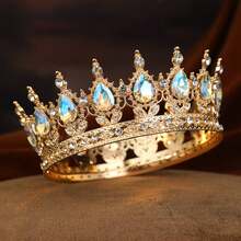 Elegant Baroque Alloy Rhinestone Round Princess Crown Headpiece, Bridal Wedding Party Queen Tiara - Multicolor - View 11