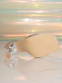 Women's Solid Color Square Toe Mule Stiletto Super High Heel Sandals - Silver - View 6