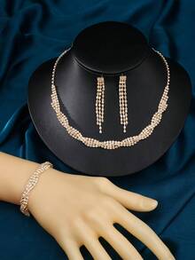 1 Set Elegant Princess Tiara Crown, Necklace, Earrings 3pcs Jewelry Set, Bridal Accessories For Party, Wedding, Birthday, Cosplay, Alloy Crystal Bride Crown, Wedding Decorations, Costume Accessories - 028 Chain - View 3