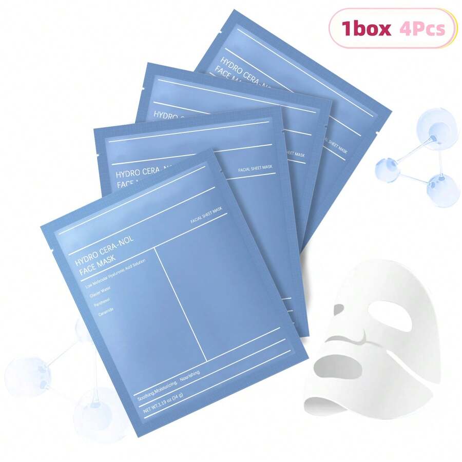 Hydro Cera-Nol Real Deep Mask, Overnight Hydrogel Mask | Redness Reducing, Pore Tightening, Quick Soothing, Firming, Hydrating | Serum Solidified Into Sheet Mask, Deep Hydration | Boost Elasticity, Brightens Complexion | Transparent Mask, Sensitive Skin Friendly | Korean Skincare, Gifts For Women |1.19oz(34g)X4ea - 藍色(1盒) - 查看 1